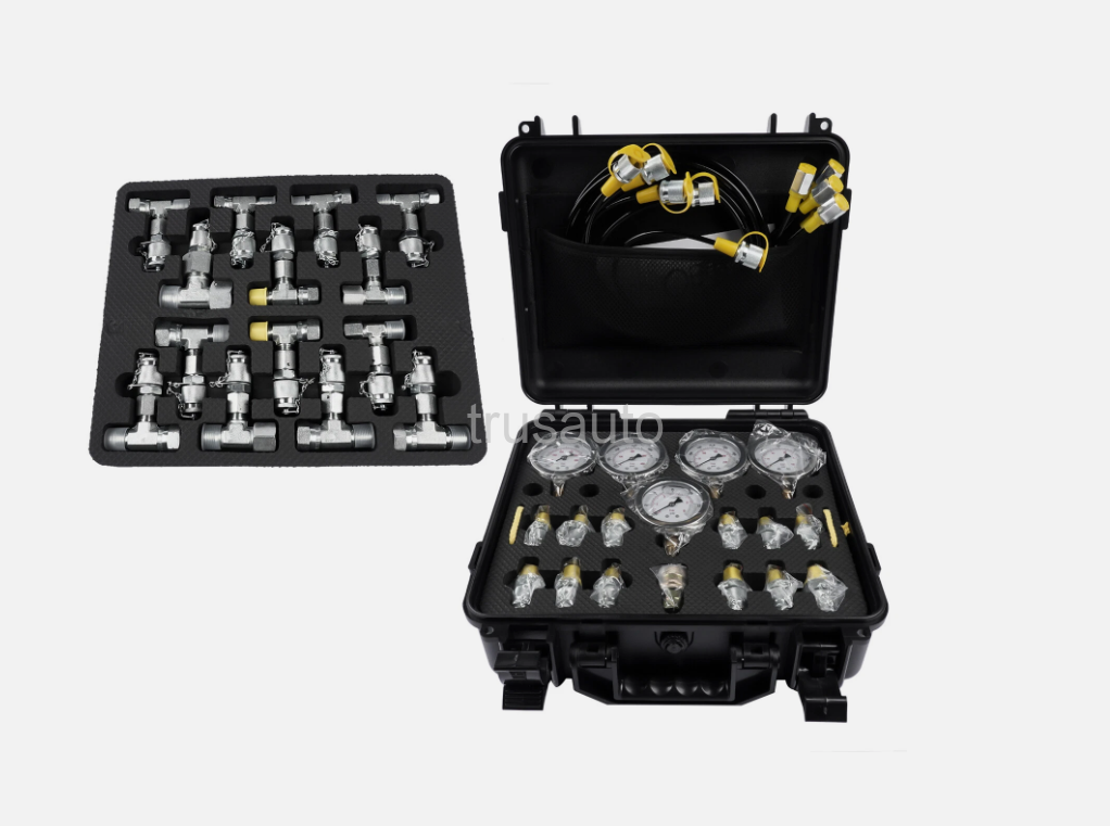 Hydraulic Pressure Test Kit with 5 Gauges 13 Test Couplings 14 Tee Connectors 5 Test Hoses