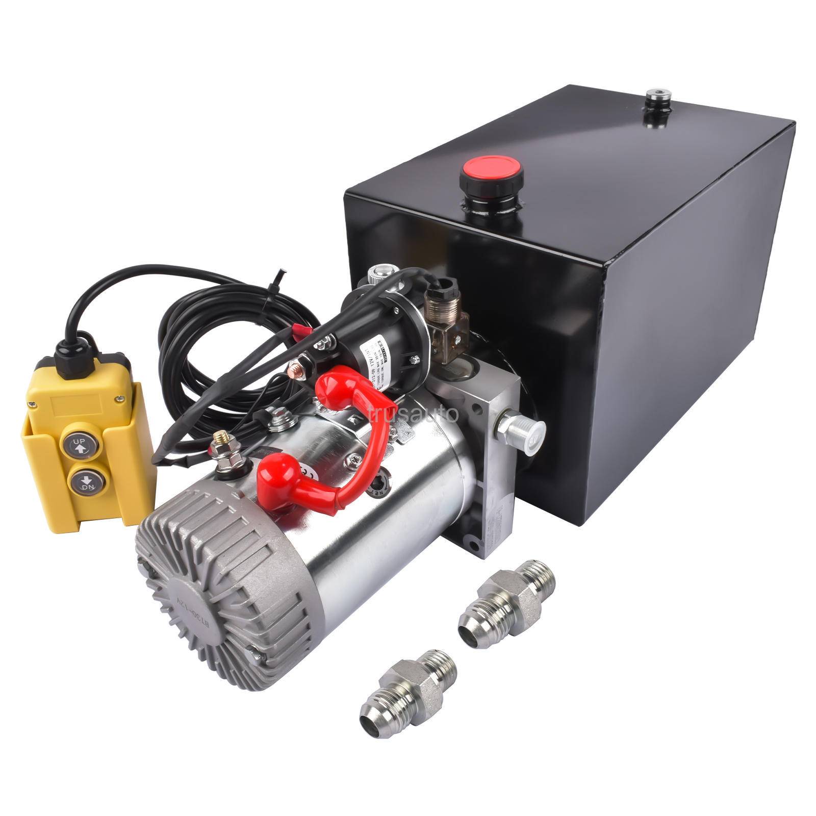 12 Quart Hydraulic Power Unit Single Acting Hydraulic Power Unit with Steel Reservoir for Dump Trailer Truck Car Lift Unit 12V DC (Steel； 12 Quart Single Acting)