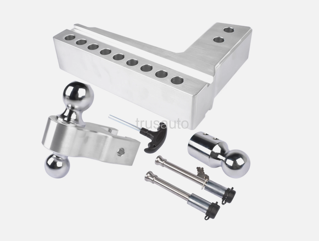 Trailer Hitch Fits 2.5" Receiver； 8" Drop/Rise Heavy Duty Aluminum Drop Hitch；Tow Hitch； 18500 LBS GTW； Tri-Ball (1-7/8" x 2" x 2-5/16") with Dual Pin Key Locks and a Wrench