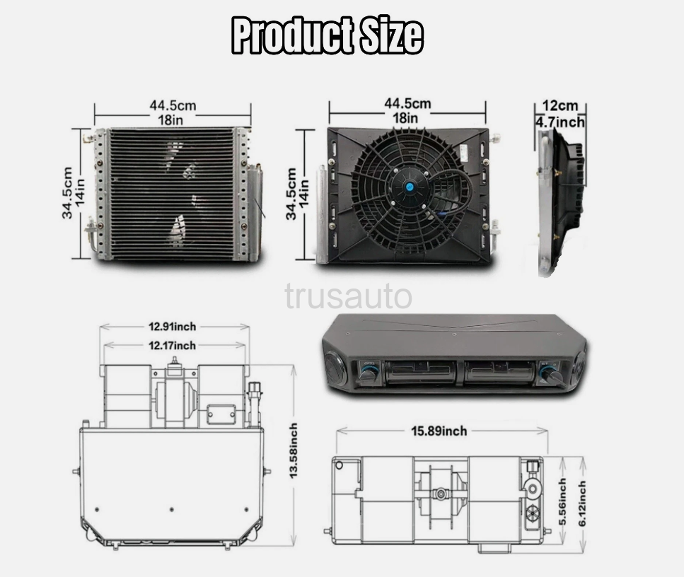 12V Car Air Conditioning System, A/C Unit, Air Conditioner, A/C Evaporator, A/C Compressor, Heating & Cooling