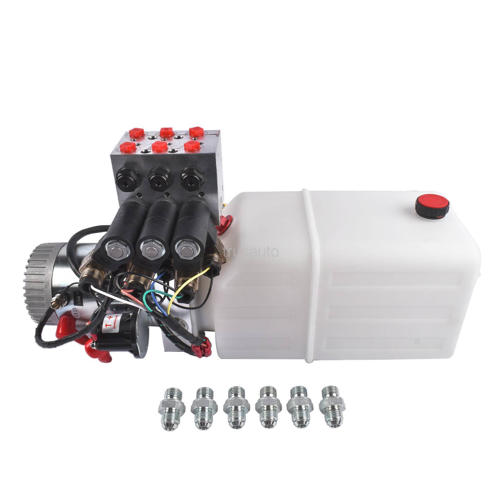 6 Way Double Acting Hydraulic Pump 6 qt Dump Trailer Power Unit DC 12V