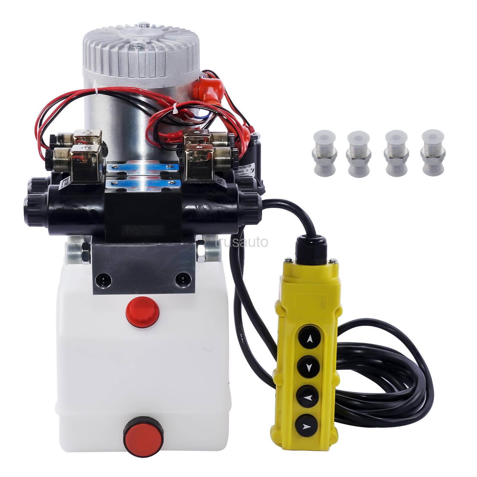Double Acting;4 Way; Double Solenoid ;12V; 4.5Liter Reservoir for Dump Trailer Car Lifting