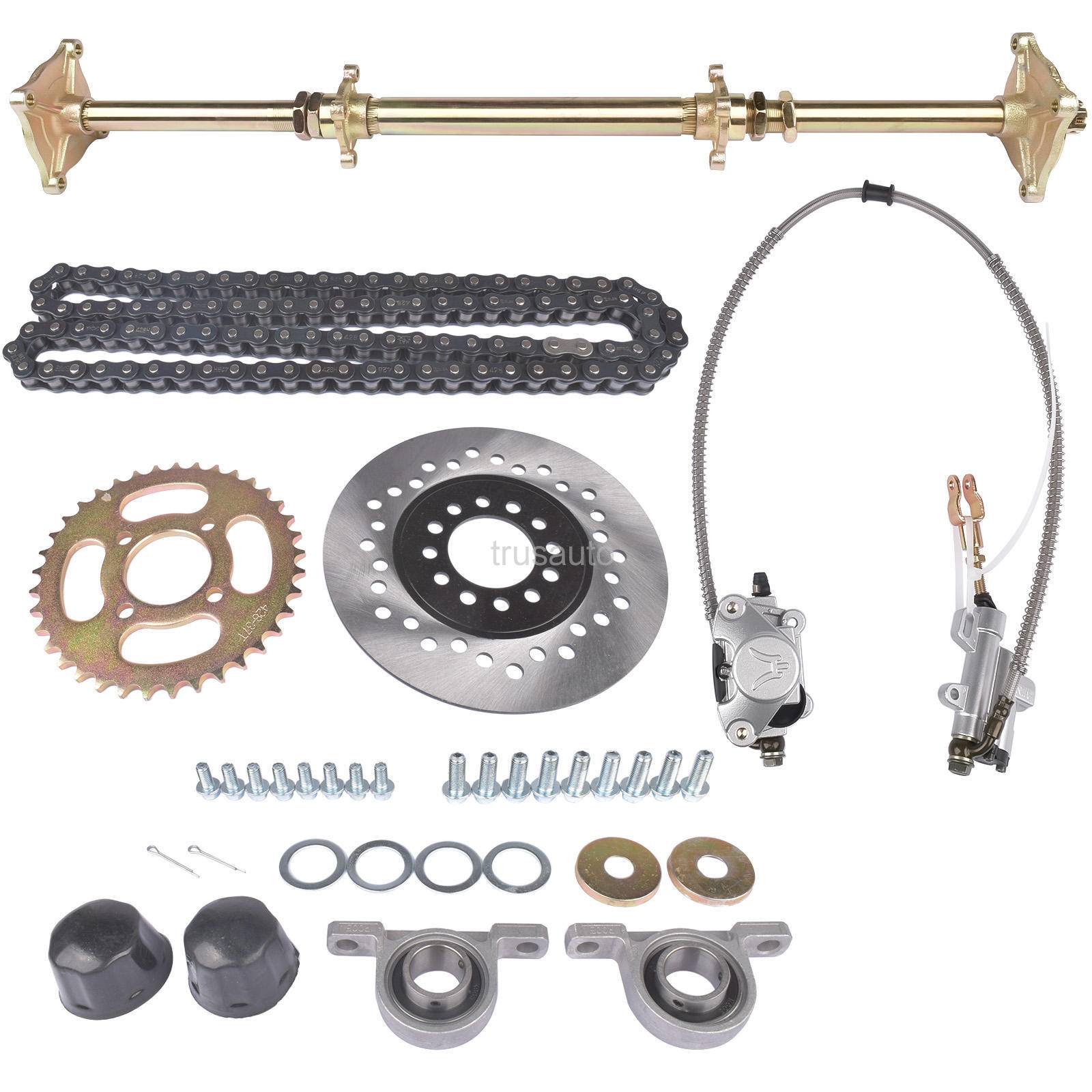 Axle overall length 32in（815mm）, Brake disc diameter: 190mm(7.5in), Chain sprocket: 428 41 Teeth, Spline teeth: 23T, The thickest part of the axle is: 30mm (1.2in)