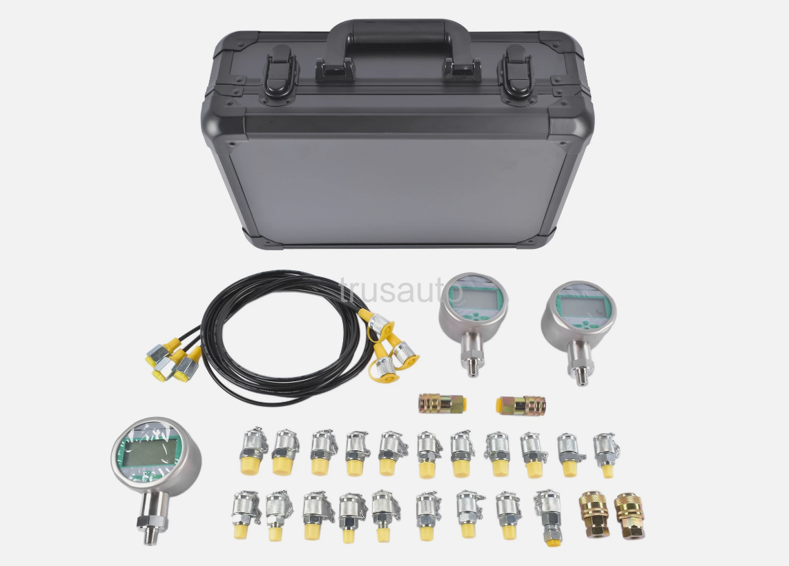 Hydraulic Pressure Test Kit, 22 Couplings for Caterpillar, 70P Digital Hydraulic Pressure Test Coupling Kit, 2 Gauges (70MPa； 16MPa)