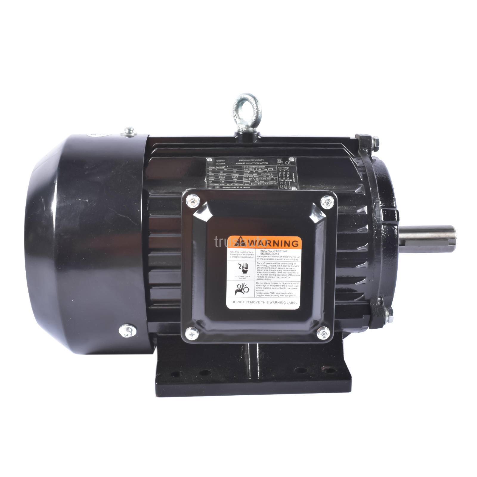 3 HP 3 Phase Electric Motor 1800 RPM 182T Frame TEFC 230/460V Premium Efficiency